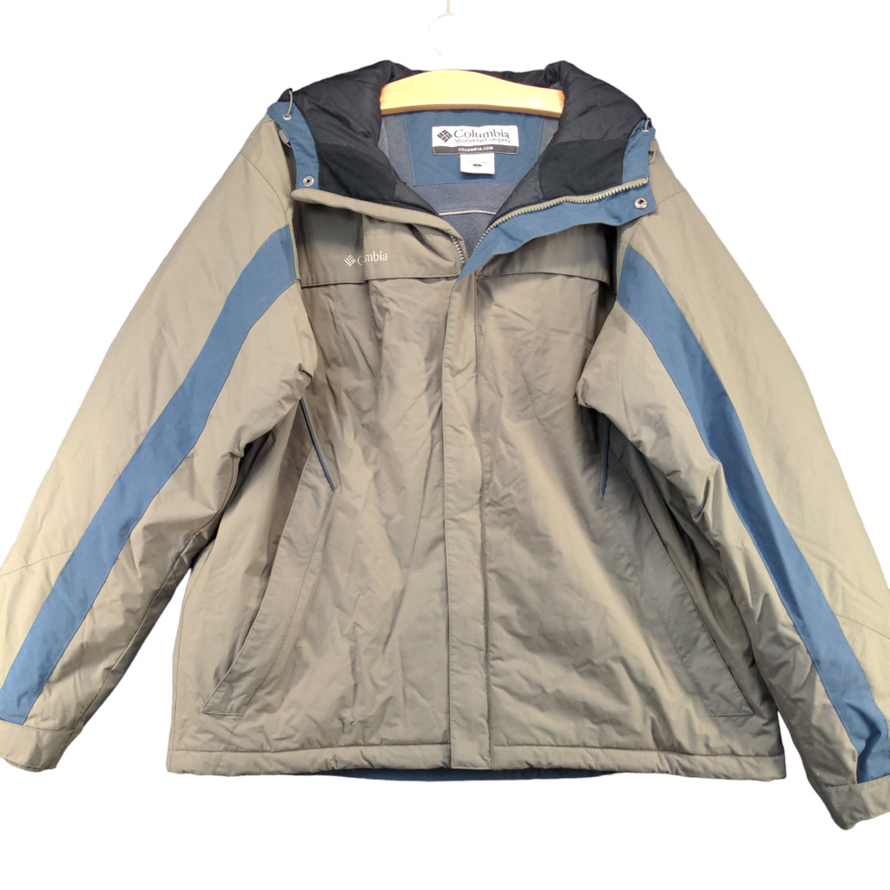 Columbia Men's Full Zip Fleece Lined Hooded Jacket Tan Large Nylon Lined